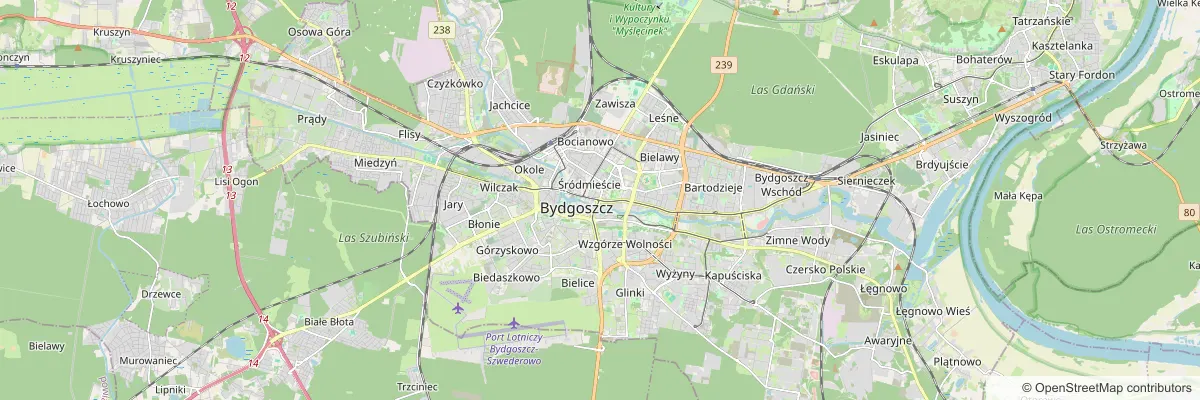 Kampanie Google Ads Bydgoszcz - mapa miasta i okolic, w których obsługujemy firmy