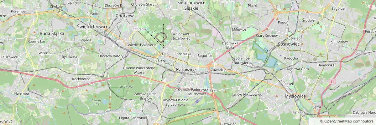 Audyt SEO Katowice - mapa miasta i okolic, w których obsługujemy firmy